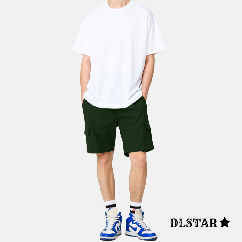 DLSTAR Unisex Comfort Fit Utility Cotton Cargo Shorts with Elastic Waistband