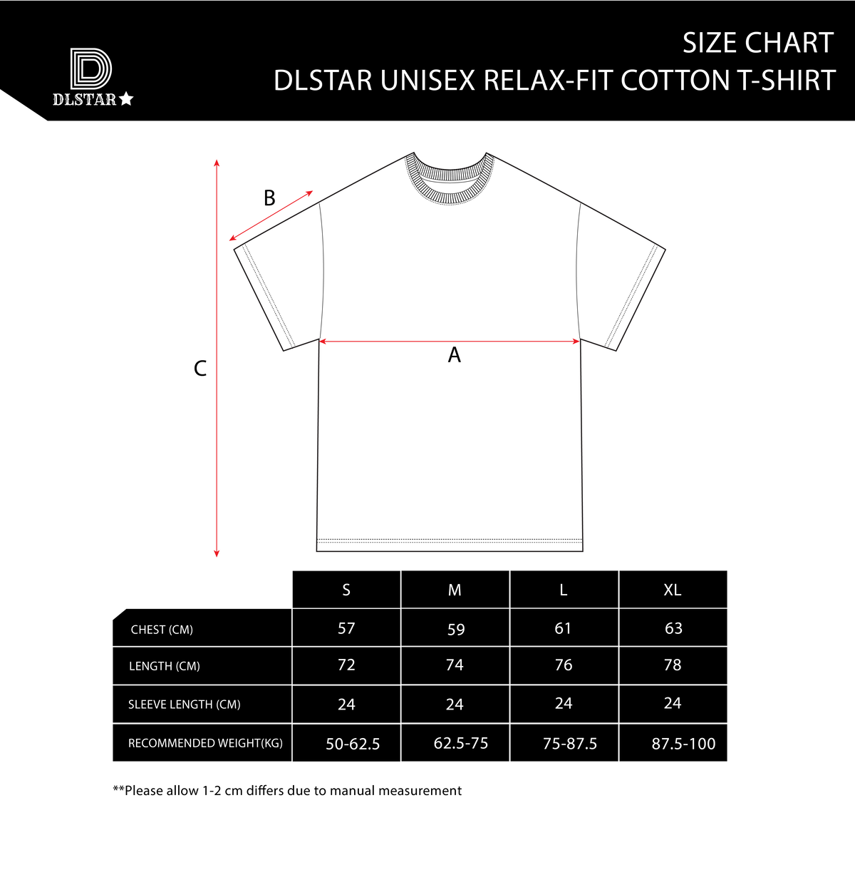 DLSTAR Unisex Relax-Fit Compact Cotton Crew Neck T-Shirt