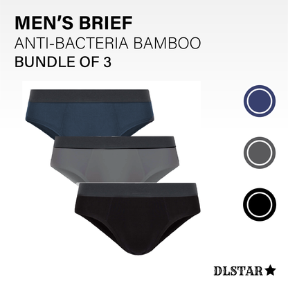 [BUNDLE OF 3] DLSTAR Men Bamboo Anti Bacterial Briefs Underwear | Soft | Antibacterial | Men Briefs | Comfortable wear